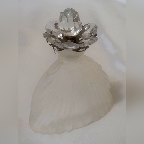 Vintage Frosted Glass Perfume Bottle With Rose and Bead Stopper by Studio Silver - Picture 3 of 7